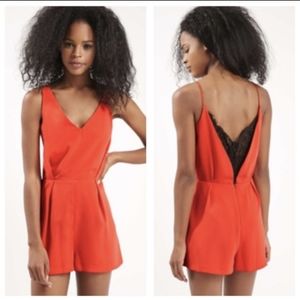 Topshop Hot Orange Romper Black Lace Backing Size 6
